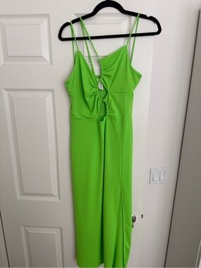 Lime green midi dress with cute cut-outs